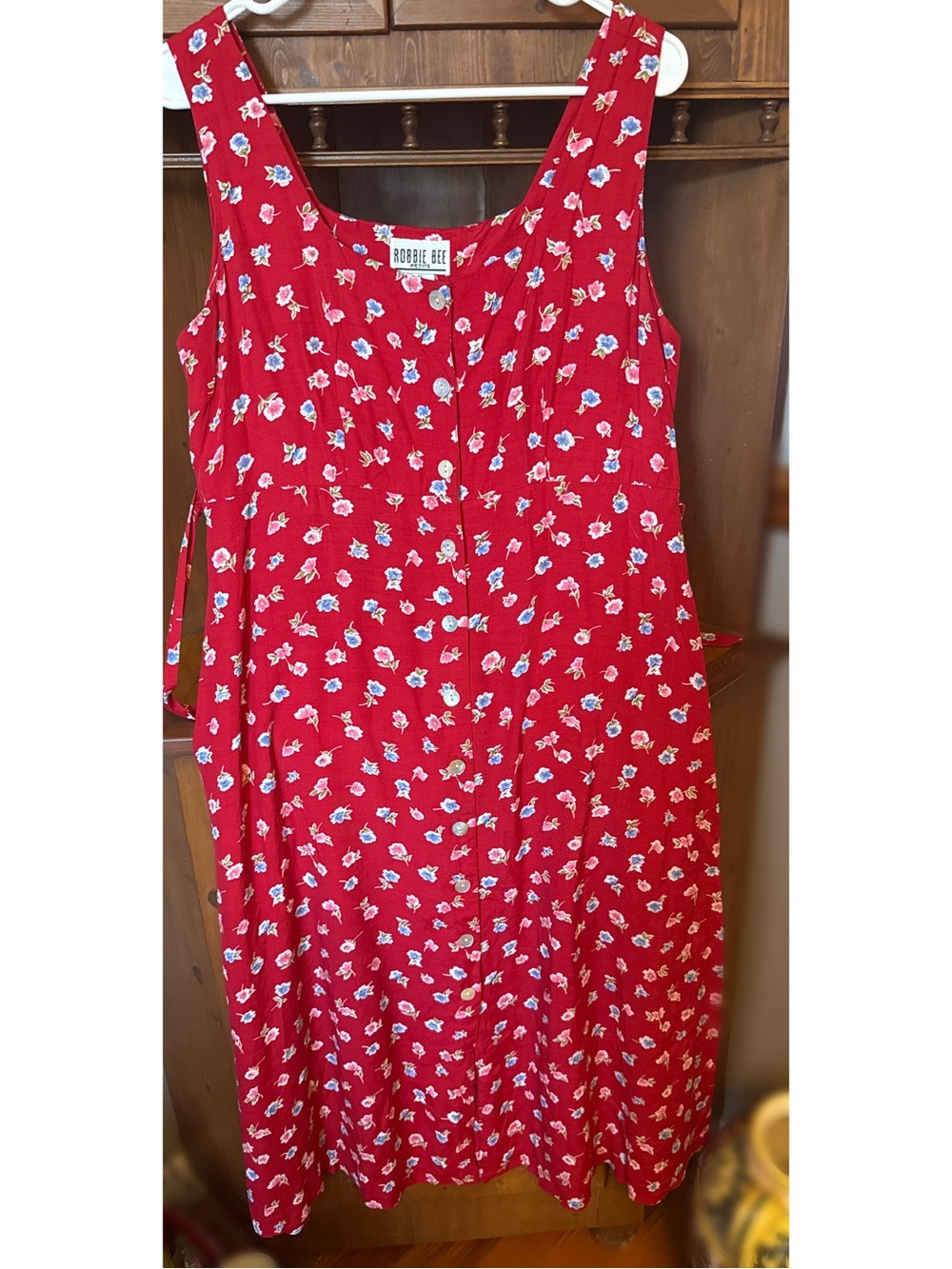 Bobbie Bee Red Floral Button-Front Sundress